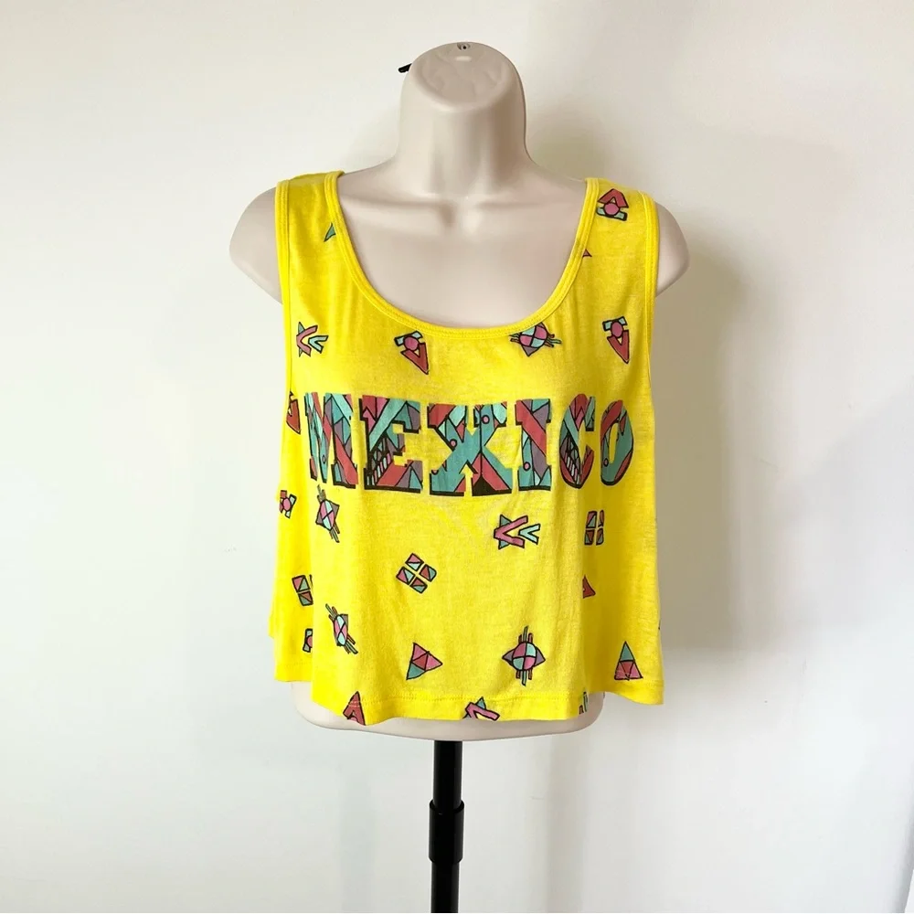 Forever 21 Mexico crop top yellow cropped tank Size M - Picture 1 of 7